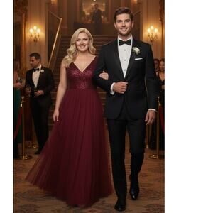 La Femme Sequin Bodice Tulle Gown 14 Red NEW